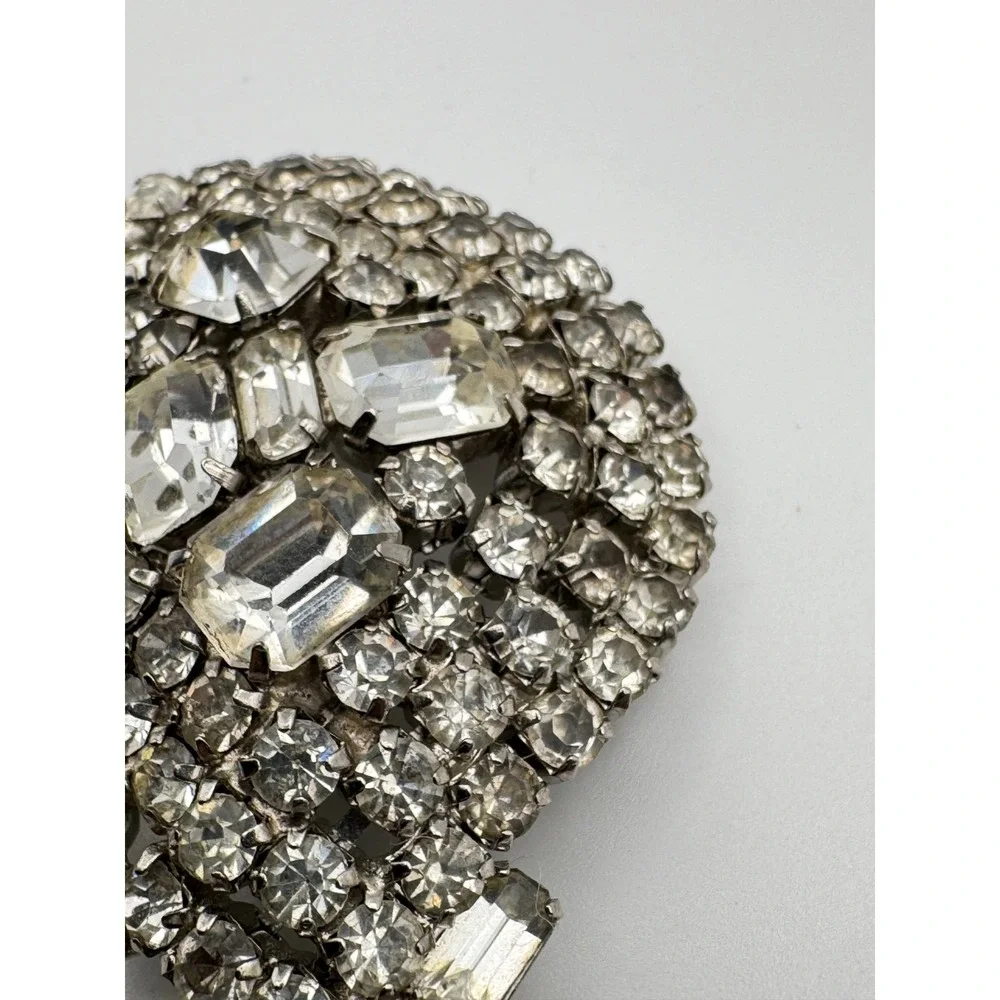 Vintage Rhinestone Brooch Clear Sparkly Baguette Pin
